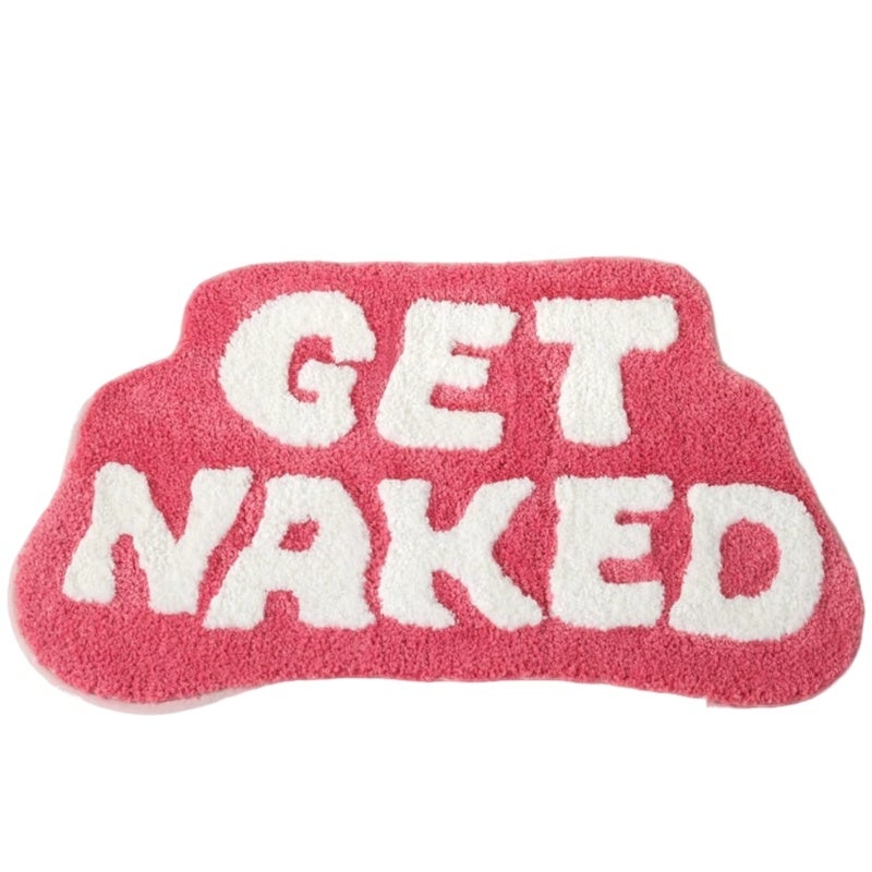 سجادة الحمام ONLYPENA بنقشة "Get Naked" باللون الوردي - مايكروفايبر بوليستر ناعم 100% مع ظهر مانع للانزلاق من مادة TPR، تصميم مميز برسالة فكاهية، قابلة للغسيل في الغسالة لديكورات المنزل العصرية بأسلوب البوهو والريفي. - Image 1