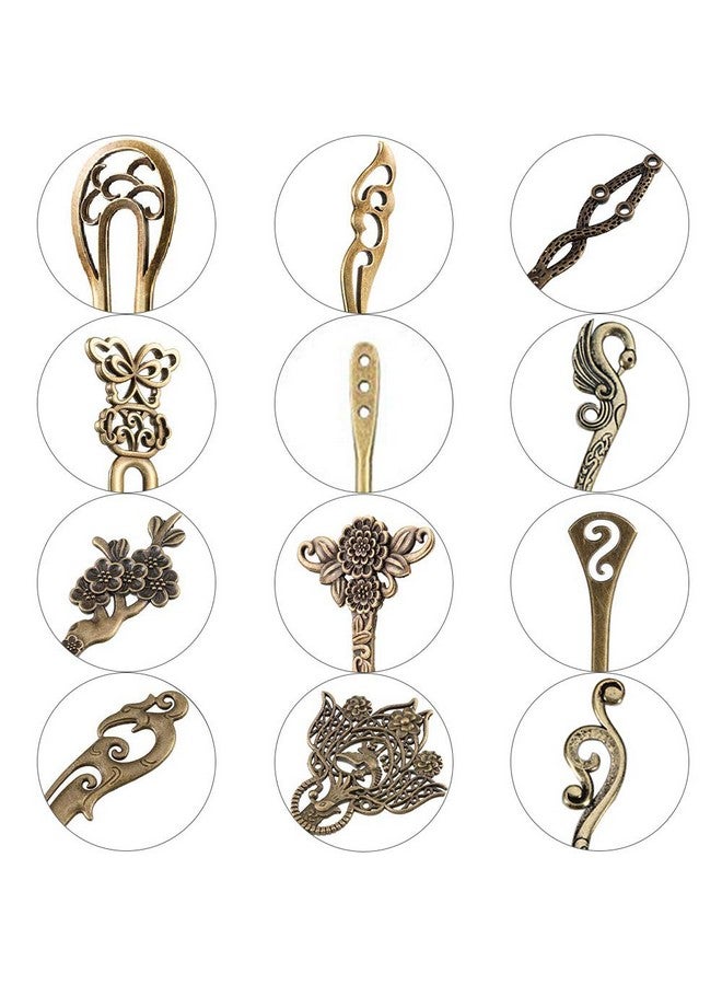AUHOKY 24 Pieces Chinese Women Hair Sticks Auhoky 12 Styles Vintage Bronze Decorative Hair Pin Chopsticks Antique Retro Hair Forks For Hair Diy Accessory - Image 2