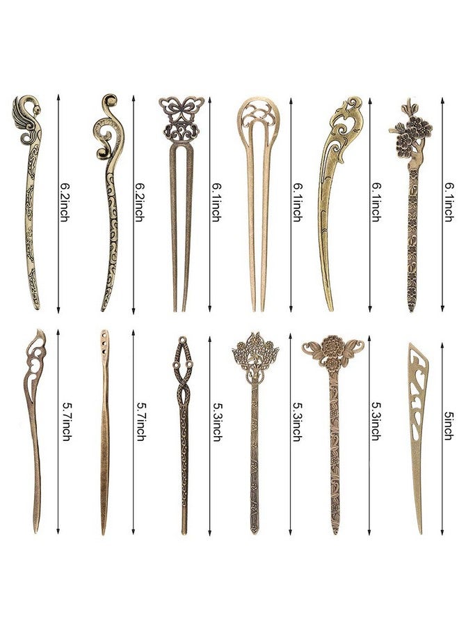 AUHOKY 24 Pieces Chinese Women Hair Sticks Auhoky 12 Styles Vintage Bronze Decorative Hair Pin Chopsticks Antique Retro Hair Forks For Hair Diy Accessory - Image 3