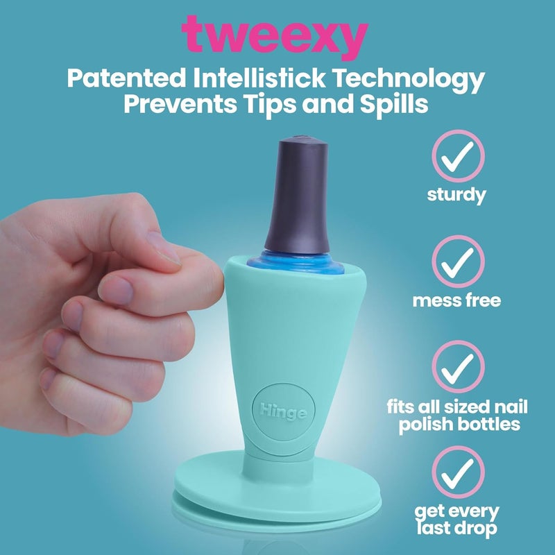 tweexy Hinge Untippable Nail Polish Bottle Holder | Anti-Spill Nail Polish Holder Stand, Tilted, IntelliStick Airlock Suction | Fingernail Painting, Nail Art Tools | Nail Polish Accessories (Zen Green) - Image 4