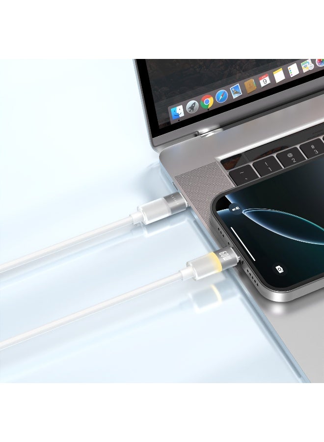 LEVELO Cable 1m PD 60W Luno Type-C to Type-C / LED Indicator / Tangle Free / Data Transfer Rate 480Mbps - Lunar White - Image 4