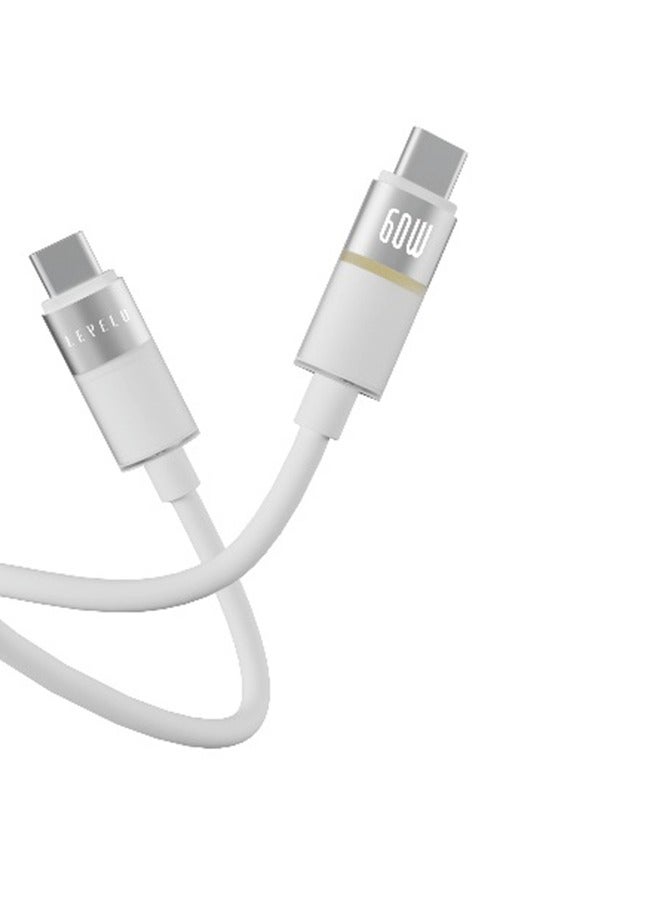 LEVELO Cable 1m PD 60W Luno Type-C to Type-C / LED Indicator / Tangle Free / Data Transfer Rate 480Mbps - Lunar White - Image 3
