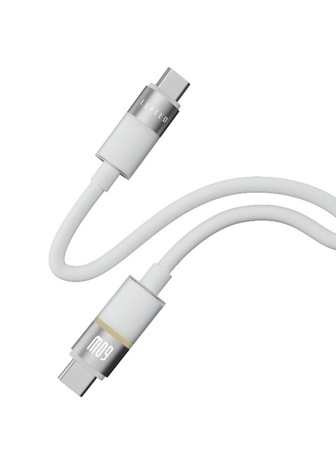 LEVELO Cable 1m PD 60W Luno Type-C to Type-C / LED Indicator / Tangle Free / Data Transfer Rate 480Mbps - Lunar White - Image 2
