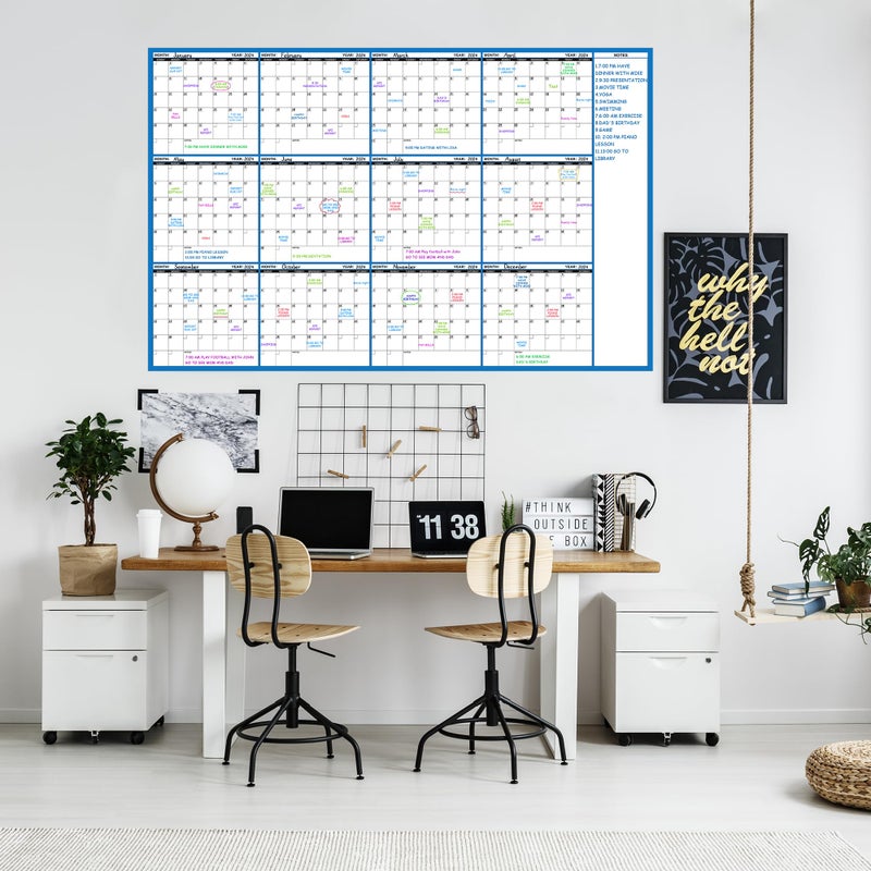 Lemome Large Dry Erase Calendar - Undated Wall Calendar Dry Erase, 58" x 37", 12-Month Dry Erase Calendar with 10 Round Stickers - Image 2