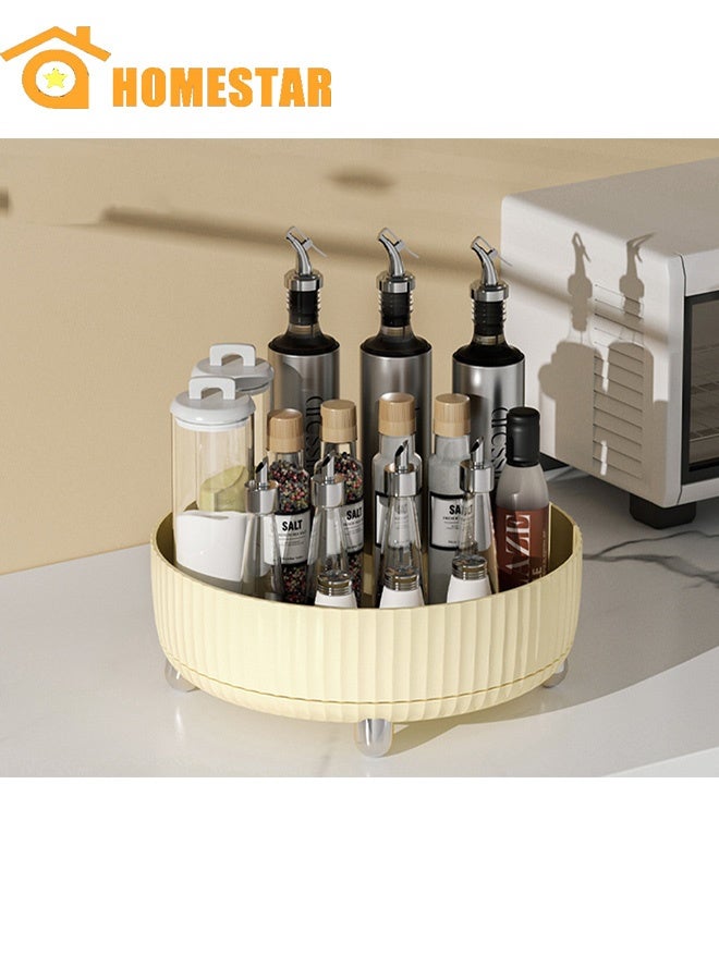 HOMESTAR Lazy Turntable Organizer, 360°Rotating Makeup Organizer with Thickened Guardrail, Round Spinning Organization for Pantry, Fridge, Countertop, Yellow - Image 1