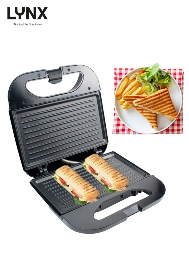 lynx Lynx Sandwich Maker with Non-Stick Surface, 800W, Thermostatic Control, Two Indicator Lights, Compact Design, Ideal for Grilled Sandwiches, Desserts, Easy to Clean, Black/Silver - LY_SM_4020  - Image 4