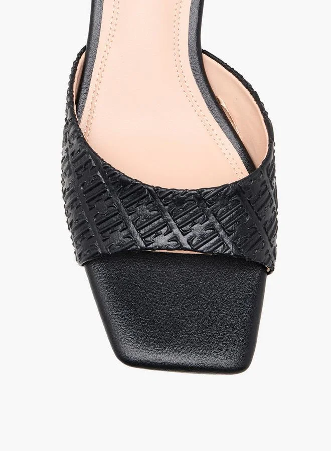 ELLE BLACK Women Monogram Embossed Kitten Heel Sandals for Women | Best Price UAE