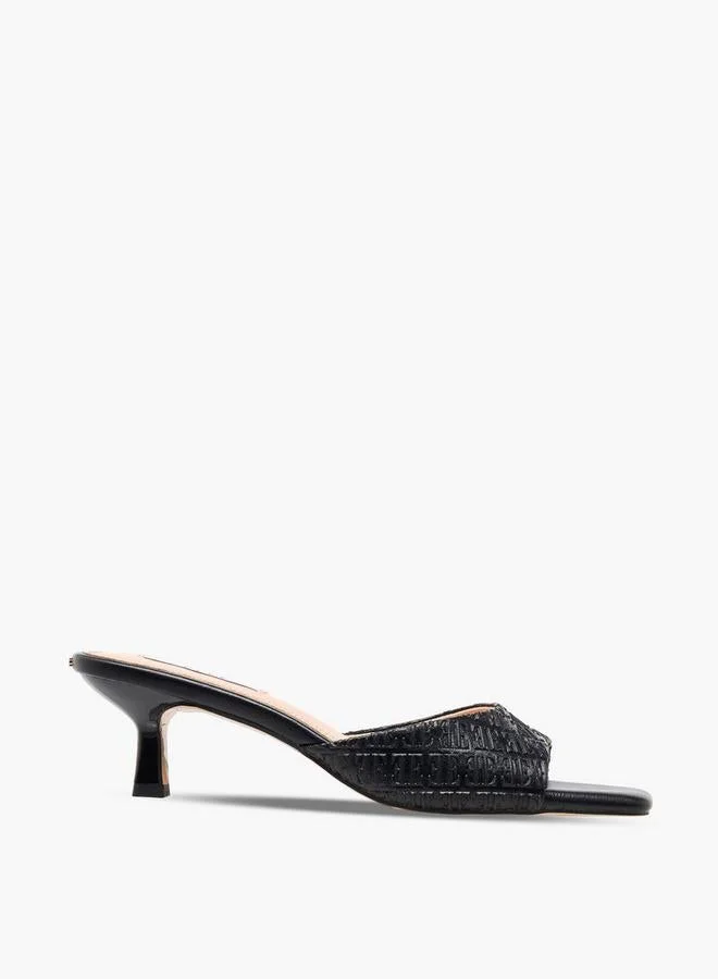 Women Monogram Embossed Kitten Heel Sandals