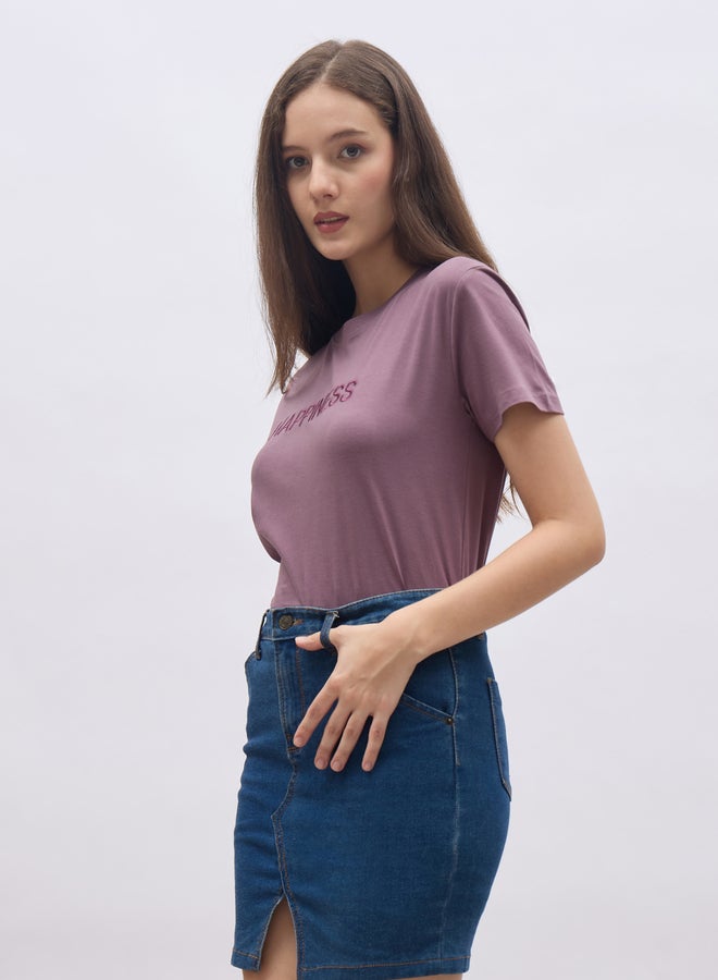 Styli Women Purple Slogan Embroidered Short Sleeve Regular Fit T-Shirt - Image 3
