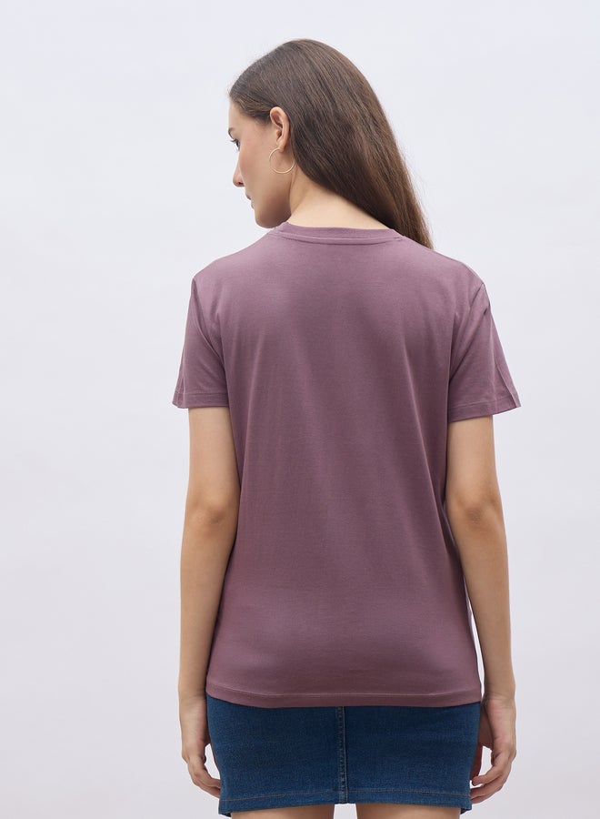 Styli Women Purple Slogan Embroidered Short Sleeve Regular Fit T-Shirt - Image 5