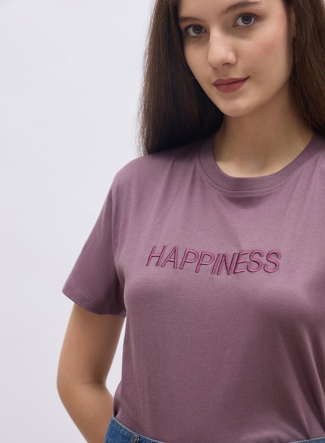 Styli Women Purple Slogan Embroidered Short Sleeve Regular Fit T-Shirt - Image 4
