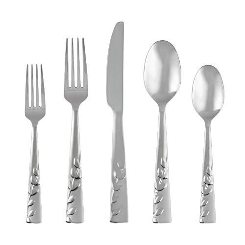 Cambridge Silversmiths 268320R Blossom Sand 20-Piece Flatware Silverware Set, Service for 4, Stainless Steel, Includes Forks/Knives/Spoons, Brushed Finish - Image 1