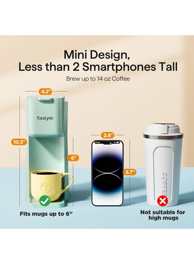 Tastyle Mini Hot and Iced Coffee Maker Single Serve, for K Cup and Ground, 6 to 14 Oz Brew Sizes, with Recipe Book, for Home, Travel, RV, Office and Dorm, Mint - Image 4