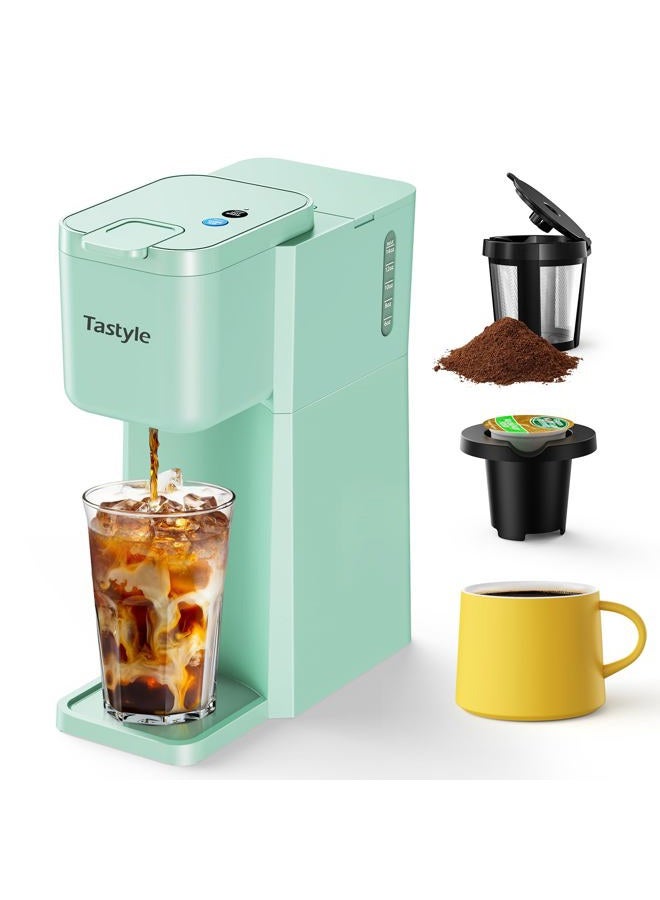 Tastyle Mini Hot and Iced Coffee Maker Single Serve, for K Cup and Ground, 6 to 14 Oz Brew Sizes, with Recipe Book, for Home, Travel, RV, Office and Dorm, Mint - Image 1
