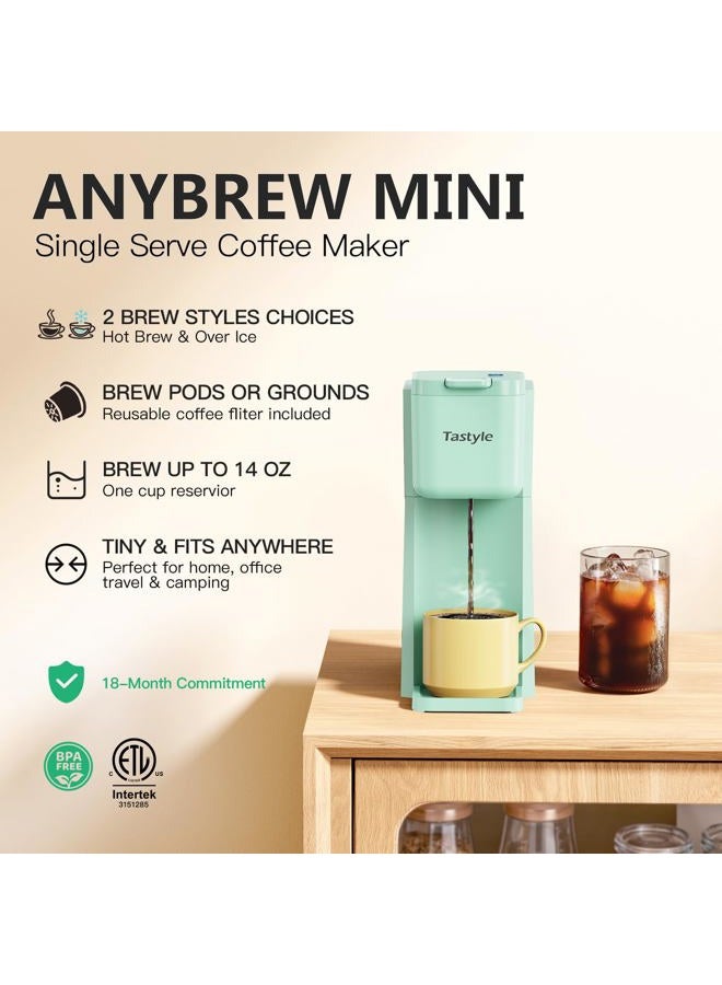 Tastyle Mini Hot and Iced Coffee Maker Single Serve, for K Cup and Ground, 6 to 14 Oz Brew Sizes, with Recipe Book, for Home, Travel, RV, Office and Dorm, Mint - Image 2