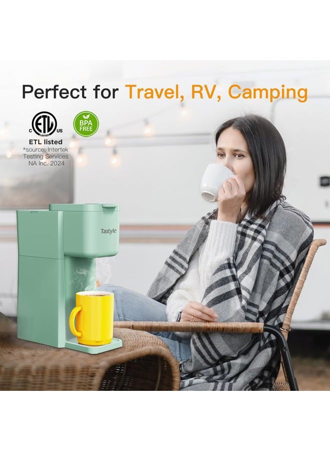 Tastyle Mini Hot and Iced Coffee Maker Single Serve, for K Cup and Ground, 6 to 14 Oz Brew Sizes, with Recipe Book, for Home, Travel, RV, Office and Dorm, Mint - Image 5