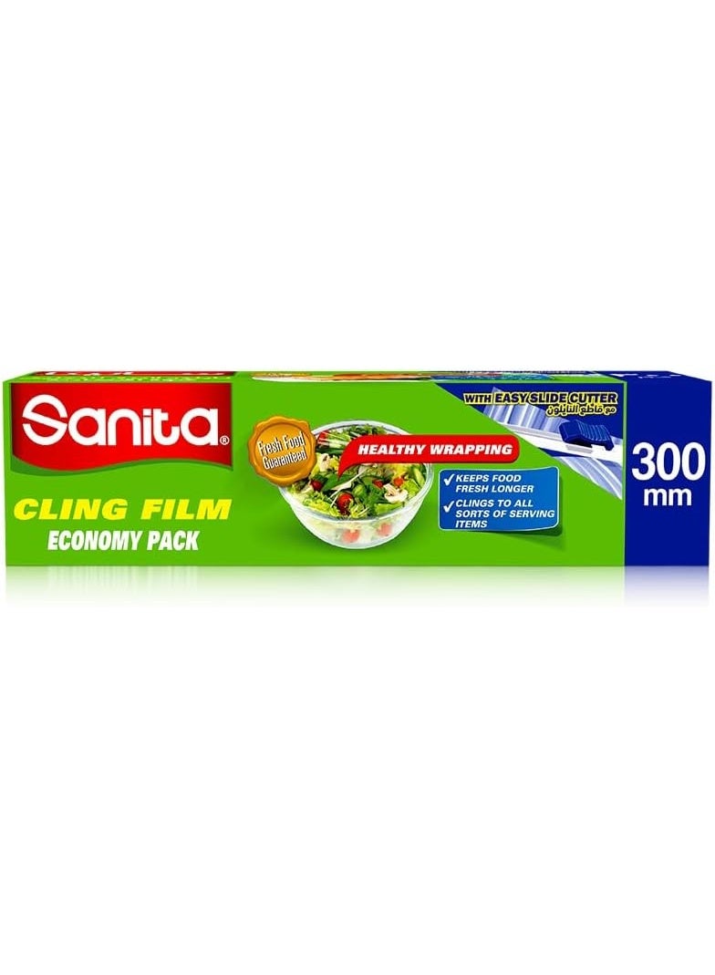 سانيتا نايلون تغليف لاصق لحفظ الأطعمة عالي الجودة، عبوة اقتصادية، مع قاطع النايلون، 300مم* 200متر - Image 1