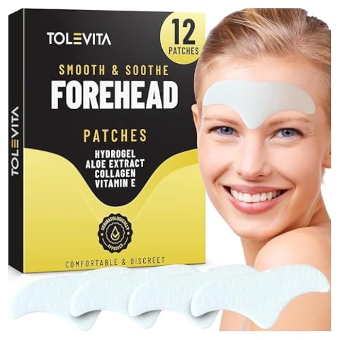 TOLEVITA Forehead Wrinkle Patches | Forehead Lines Remover | Anti-Wrinkle Patches for Smoothing Fine Lines with Hydrogel, Aloe Extract, Collagen, Vitamin E, For All Skin Types - 12 Pcs - Image 1