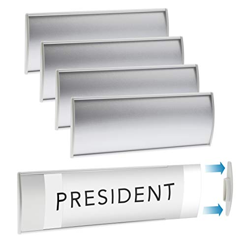 GlossyEnd Set of 6 –Sturdy & Elegant Silver Aluminum Wall Mount Name Plate Holder, Office Business Door Curved Sign Holder with Adhesive Tape, 8” X 3” - Plastic Film Included, Paper Inserts NOT Included - Image 1