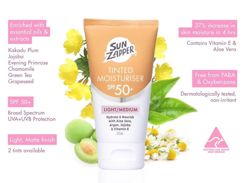 Sun Zapper BB Cream Tinted Sunscreen â€“ SPF 50+ Moisturizer with Aloe Vera, Kakadu Plum, Jojoba, Vitamin E â€“ Light/Medium Shade â€“ 50mL (1.69oz) â€“ Made in Australia - Image 2