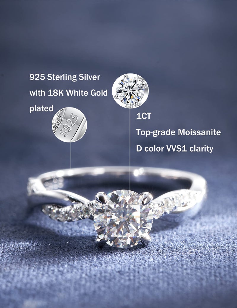 IMOLOVE Moissanite Wedding Engagement Ring for Women Twisted Rope Wedding Rings for Women Moissanite Rings for Women 1-2CT D Color VVS1 Clarity Promise Ring for Her with 18K Gold plated - Image 2