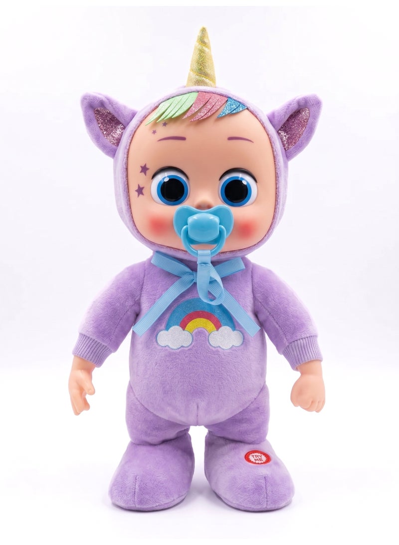 REZZOSS Interactive Plush Unicorn Baby Doll – 35cm Soft Stuffed Toy Cries with Real Tears & Sings Sweet Songs | 360 Degree Rotating & Dancing Purple Unicorn Doll for Toddlers | Perfect Birthday, Christmas & Eid Gift for Girls Ages 18m+ - Image 1