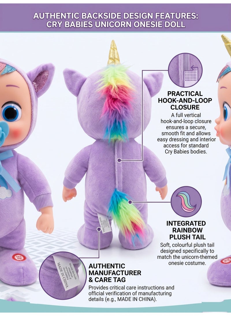 REZZOSS Interactive Plush Unicorn Baby Doll – 35cm Soft Stuffed Toy Cries with Real Tears & Sings Sweet Songs | 360 Degree Rotating & Dancing Purple Unicorn Doll for Toddlers | Perfect Birthday, Christmas & Eid Gift for Girls Ages 18m+ - Image 3