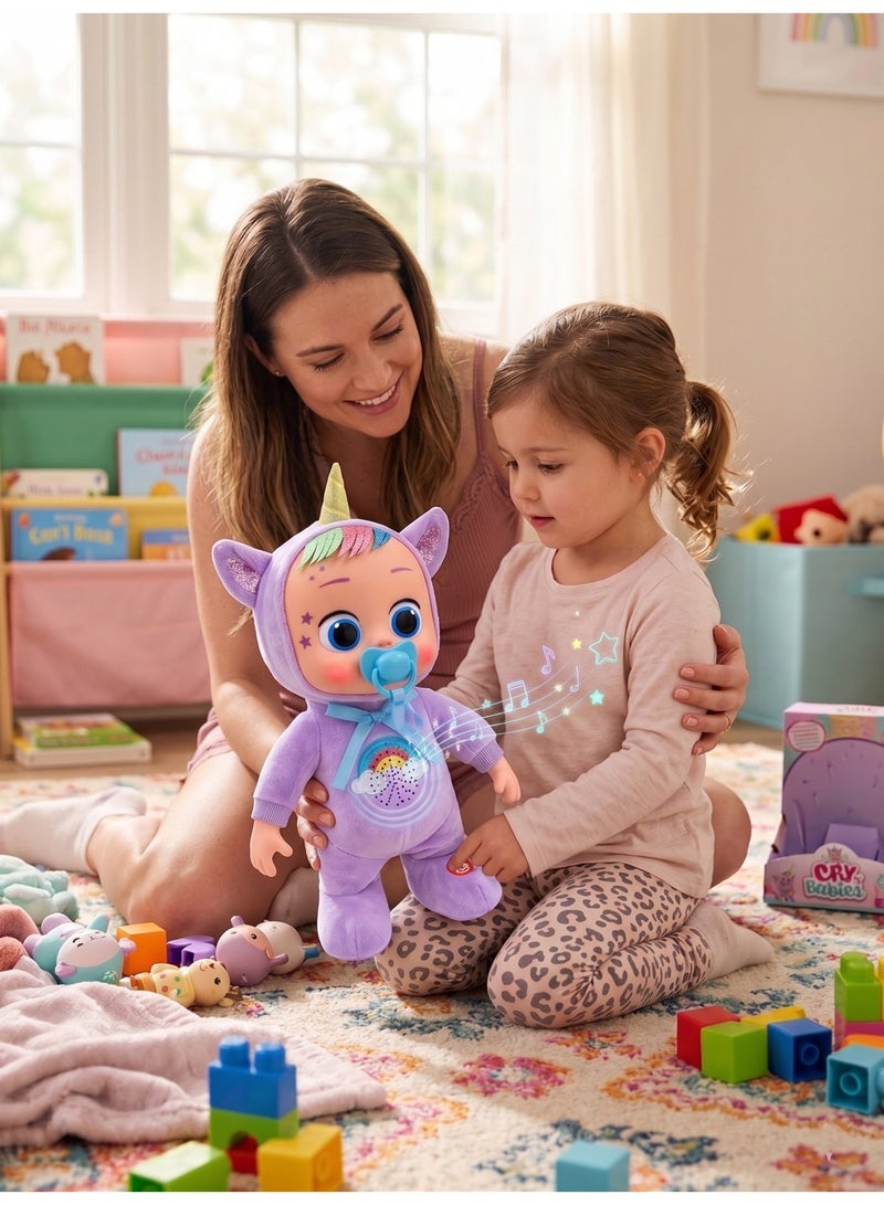 REZZOSS Interactive Plush Unicorn Baby Doll – 35cm Soft Stuffed Toy Cries with Real Tears & Sings Sweet Songs | 360 Degree Rotating & Dancing Purple Unicorn Doll for Toddlers | Perfect Birthday, Christmas & Eid Gift for Girls Ages 18m+ - Image 5