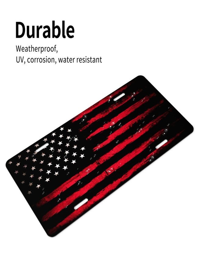 CTVSLFU Front License Plate Cover - Aluminum Metal Car Accessory, Rust-Proof Novelty Vanity Tag Decor for Men & Women, 6x12 with 4 Holes - Black Red American Flag 001 - Image 3