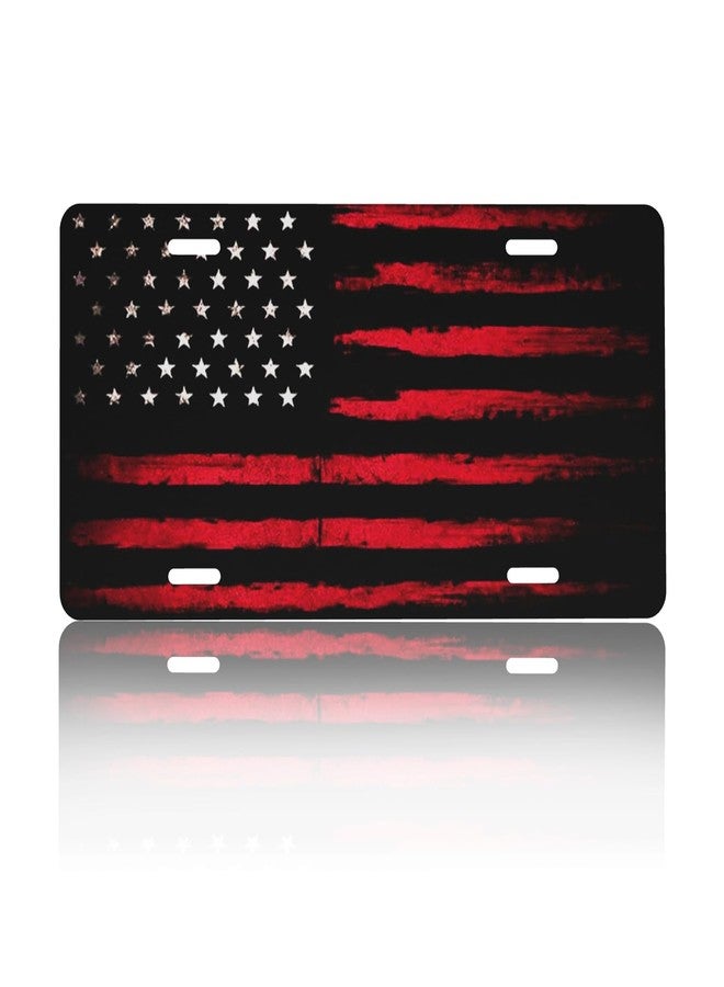 CTVSLFU Front License Plate Cover - Aluminum Metal Car Accessory, Rust-Proof Novelty Vanity Tag Decor for Men & Women, 6x12 with 4 Holes - Black Red American Flag 001 - Image 1