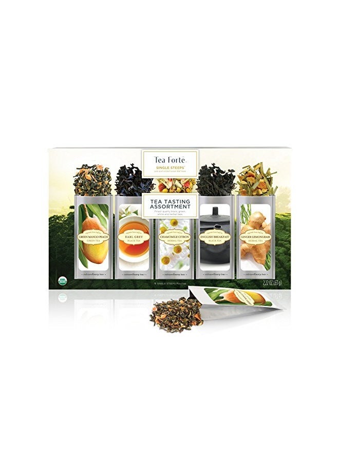 Tea Forte Tea Forte Single Steeps Loose Leaf Tea Sampler, Assorted Variety Box, Single Serve Pouches (Assorted - Tea Tasting), 15 Count (Pack Of 1)  - Image 2