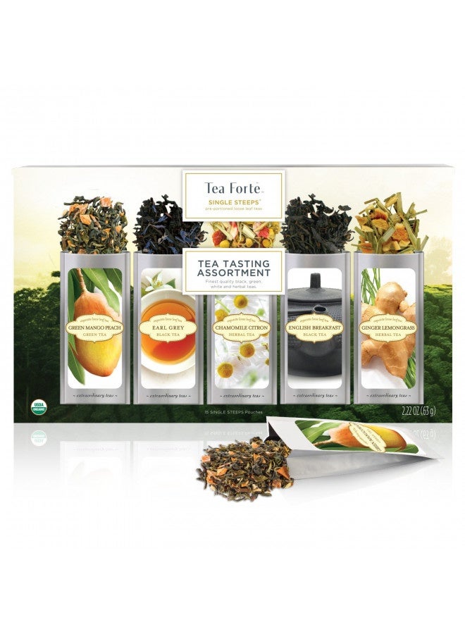 Tea Forte Tea Forte Single Steeps Loose Leaf Tea Sampler, Assorted Variety Box, Single Serve Pouches (Assorted - Tea Tasting), 15 Count (Pack Of 1)  - Image 3