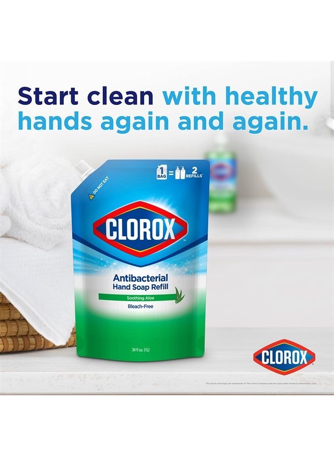 Clorox عبوة إعادة تعبئة صابون سائل مضاد للبكتيريا لليدين، برائحة الصبار المهدئة | عبوة إعادة تعبئة صابون غسيل اليدين السائل تزيل الجراثيم والبكتيريا من على الجلد، صابون اليدين بحجم 34 أونصة - Image 3