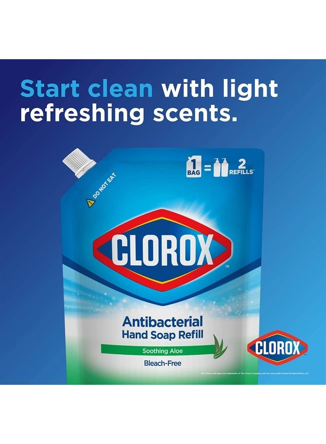 Clorox عبوة إعادة تعبئة صابون سائل مضاد للبكتيريا لليدين، برائحة الصبار المهدئة | عبوة إعادة تعبئة صابون غسيل اليدين السائل تزيل الجراثيم والبكتيريا من على الجلد، صابون اليدين بحجم 34 أونصة - Image 2