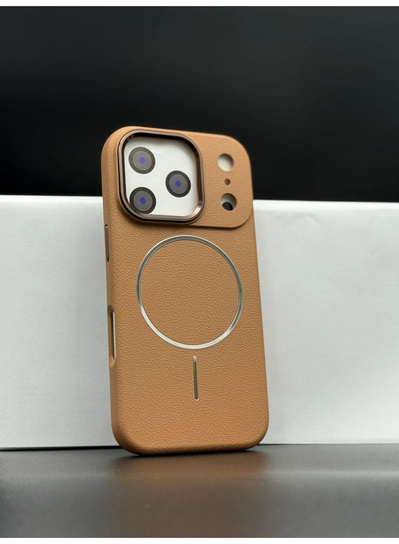 general Premium MagSafe Leather Texture Case for iPhone 17 Pro – Shockproof, Slim & Magnetic Wireless Charging Compatible (Brown) - Image 1