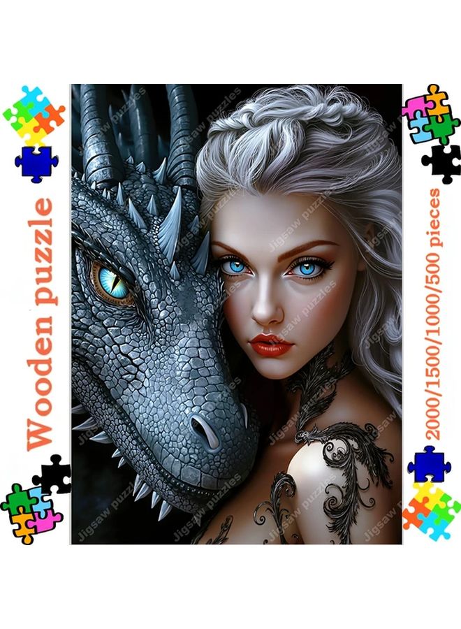 2000 قطعة لغز خشبي للكبار بتصميم امرأة تنين معقد هدية ديكور منزلي - Image 3