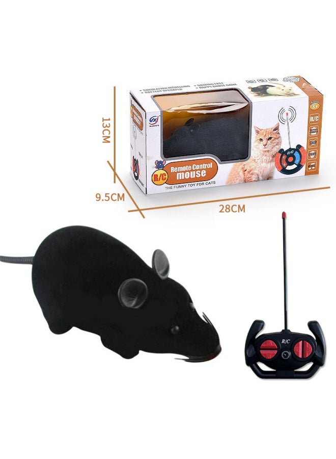 Remote Control Infrared Mouse Simulation Mini Cartoon Hamster Animal Cheese Cute Funny Cat Toy Pet Interactive Cross-border-Color:Large Flocking Mouse Black  - Image 1