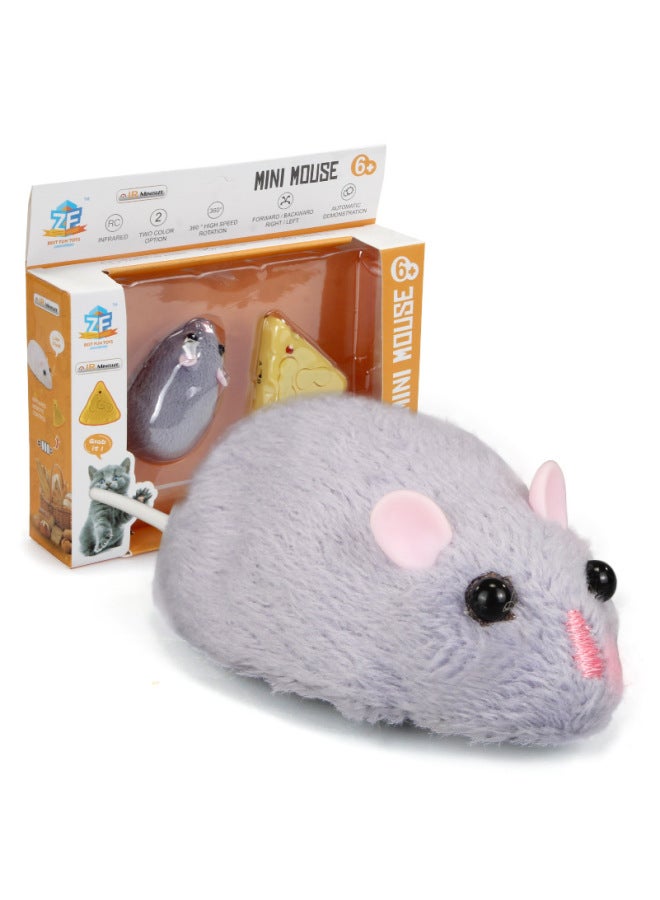 Remote Control Infrared Mouse Simulation Mini Cartoon Hamster Animal Cheese Cute Funny Cat Toy Pet Interactive Cross-border-Color:Large Flocking Mouse Black  - Image 3