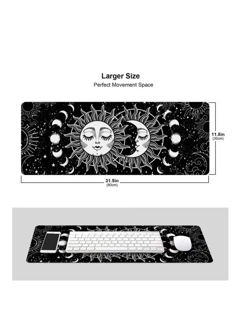 Beauenty Gaming Mouse Pad Extra Large Astrology Moon and Sun Extended Large Mouse Mat Long Desk Mat with Stitched Edges 80x30cm - Image 2