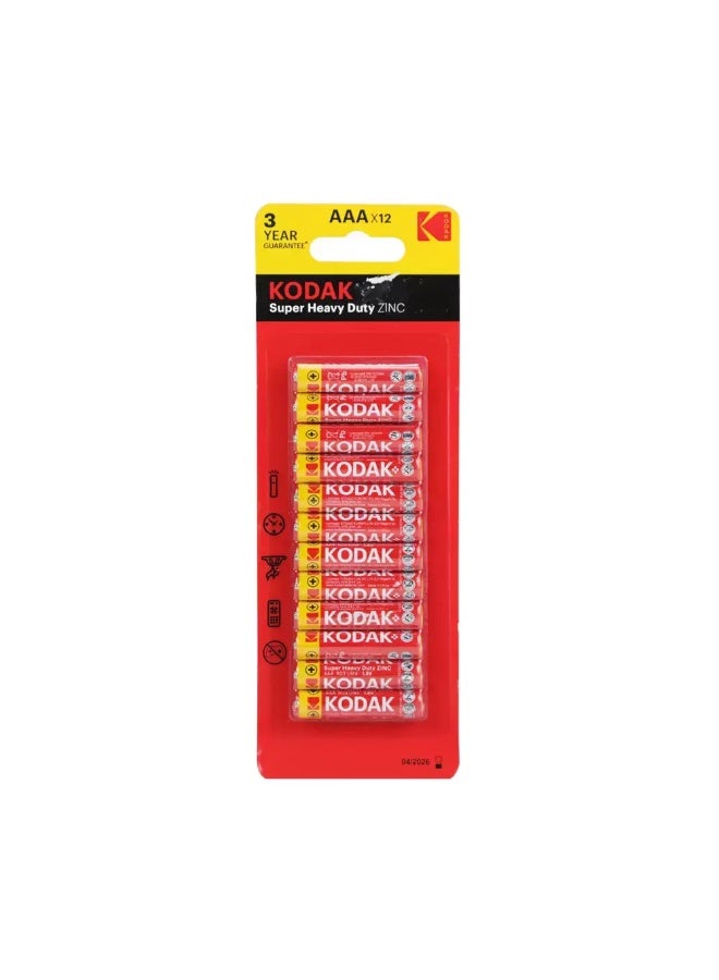 Kodak Super Heavy Duty AAA 1.5V Zinc Battery- Pack of 12 Pcs