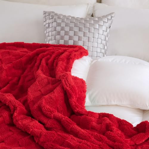 Linecooo Red Fleece Throw Blanket 50”×60” for Couch Sofa Bed,Super Soft Cozy Plush Microfiber Flannel Blanket with 3D Checkered Design Lightweight Decorations for Adults,Woman,Girls - Image 4