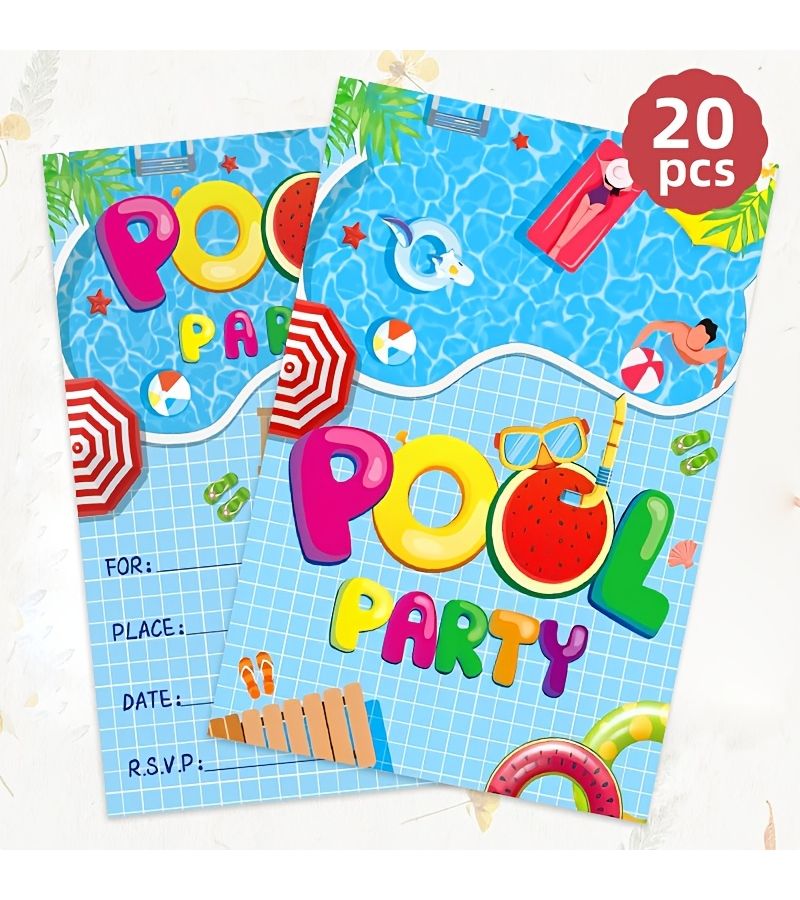 20 Pool Birthday Party Invitations Summer Swimming Invitation Cards - Image 1