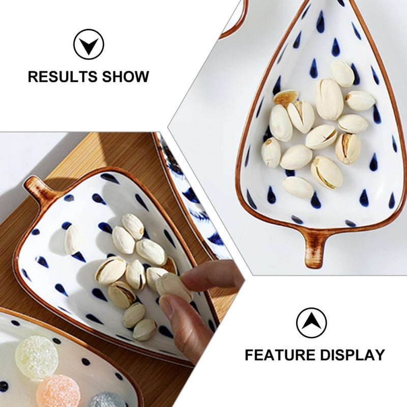 Hand Painted Ceramic Sauce Dish Japanese Raindrop Leaf Design Mini Serving Plate - Image 4