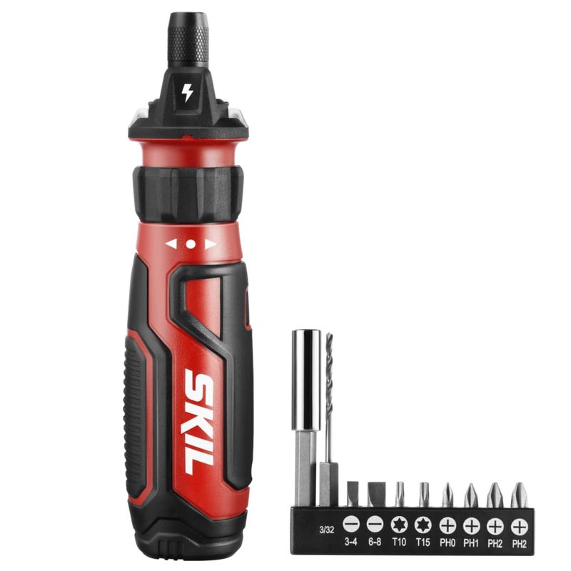 SKIL Rechargeable 4V Cordless Screwdriver with Circuit Sensor Technology, Includes 9pcs Bit, 1pc Bit Holder, USB Charging Cable - SD561201, Red - Image 1