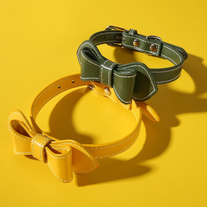 PU Pet Collar Bowknot Pet Collar Pet Neck Practical Collar Fashion Collar for Cat Dog (Green) - Image 4