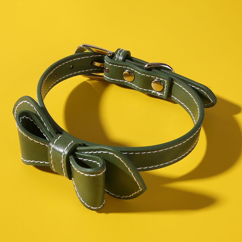 PU Pet Collar Bowknot Pet Collar Pet Neck Practical Collar Fashion Collar for Cat Dog (Green) - Image 5