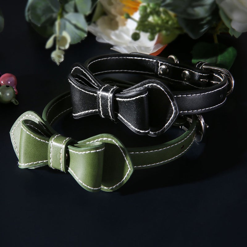 PU Pet Collar Bowknot Pet Collar Pet Neck Practical Collar Fashion Collar for Cat Dog (Green) - Image 1