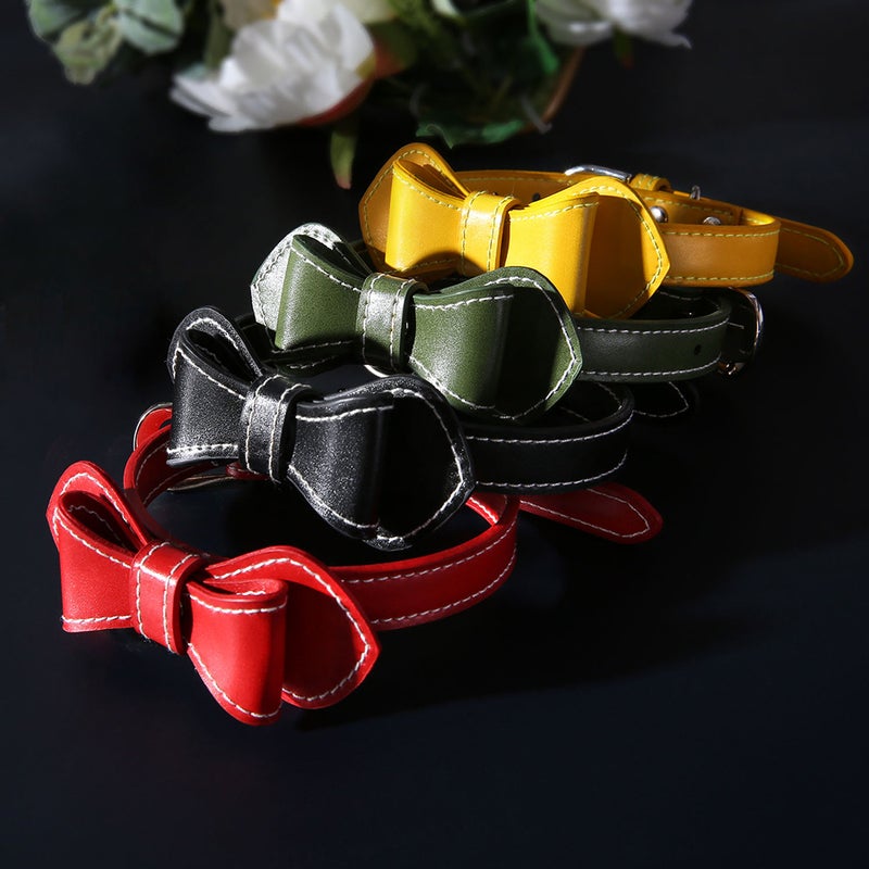 PU Pet Collar Bowknot Pet Collar Pet Neck Practical Collar Fashion Collar for Cat Dog (Green) - Image 2