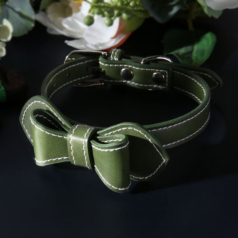 PU Pet Collar Bowknot Pet Collar Pet Neck Practical Collar Fashion Collar for Cat Dog (Green) - Image 3