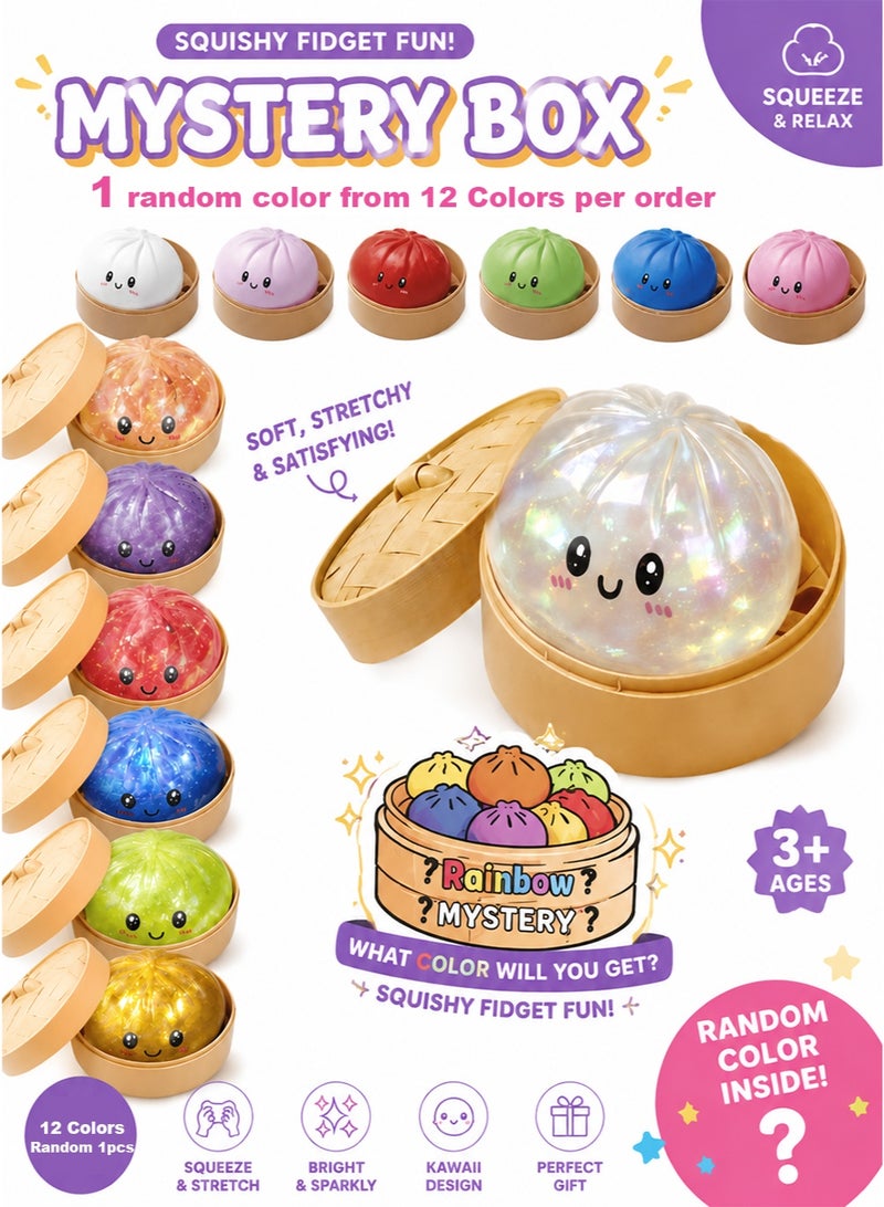 IqwiCam Dumpling Squishy Mystery Box, Random 1 of 12 Colors, Cute Squishy Dumpling Toy, Soft Stretchy Squeeze Toy, Sensory Fidget Toys for Anxiety Relief, Perfect for Party Favors, Birthday Gifts & Desk Toys (Random-1PC) - Image 1